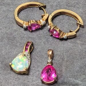 Sterling 925 Pink Crystal and Opal set